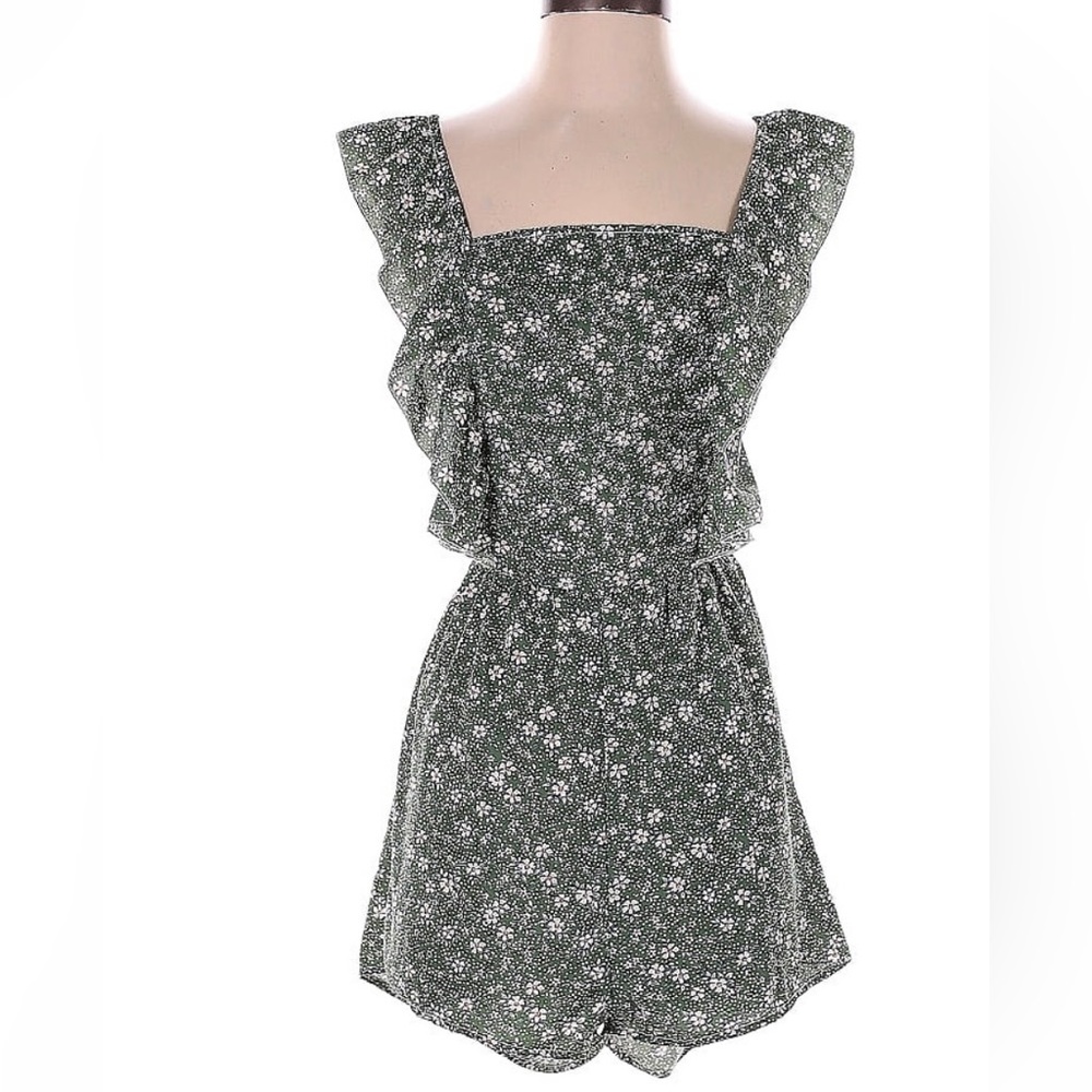 Shein Frenchy Allover Floral Print Tie Backless Romper - Green - Small/ Size 4